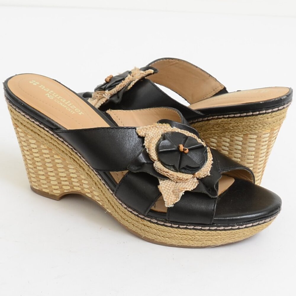 Naturalizer N5 Comfort Lila Espadrille Leather Slip-0n Slide Wedge Women's 8.5